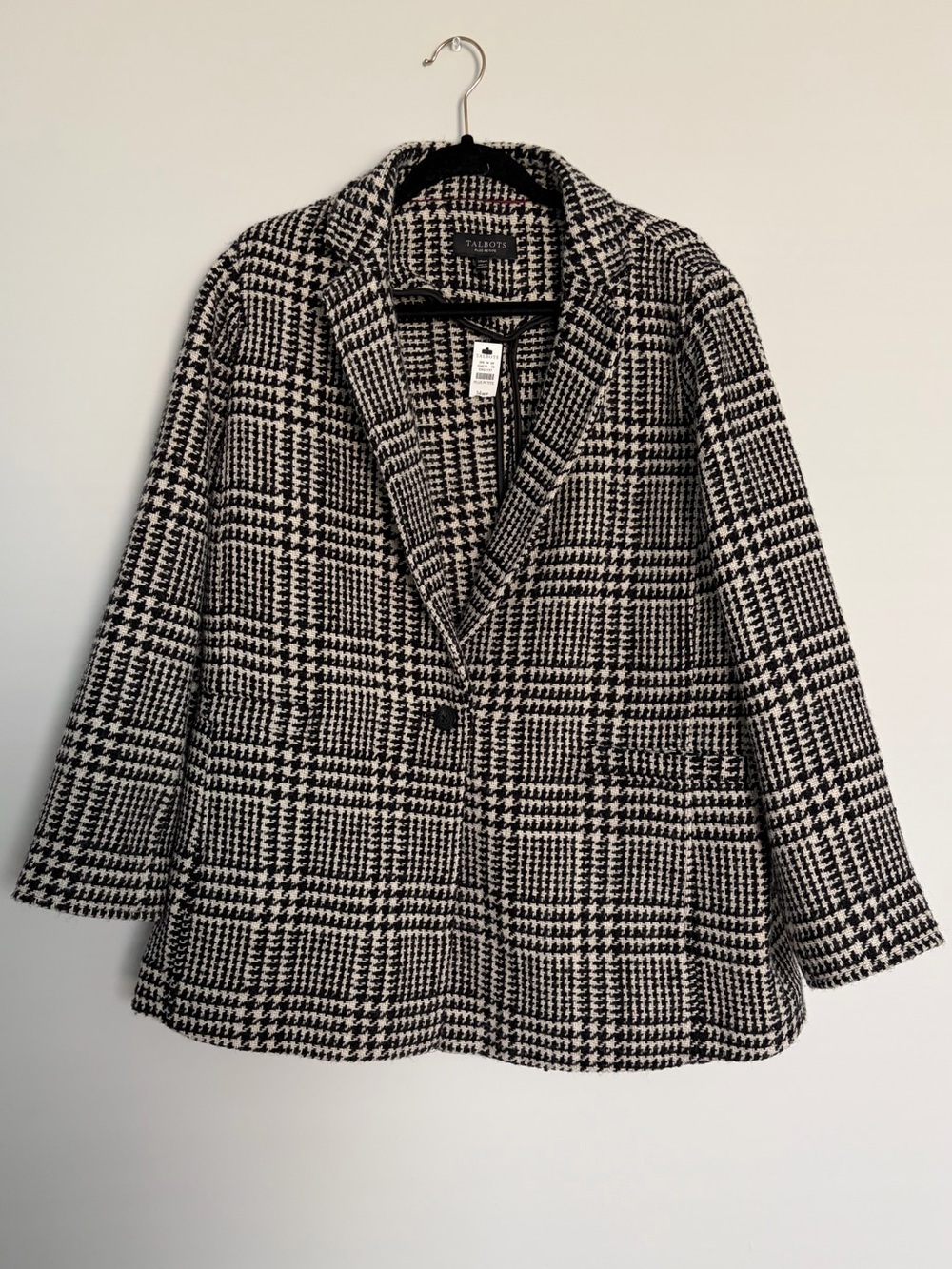 Talbots Plus Petite 14WP Wool Blend Houndstooth Plaid Blazer Jacket NWT